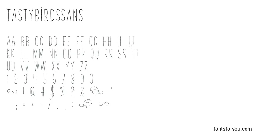 Schriftart TastyBirdsSans – Alphabet, Zahlen, spezielle Symbole