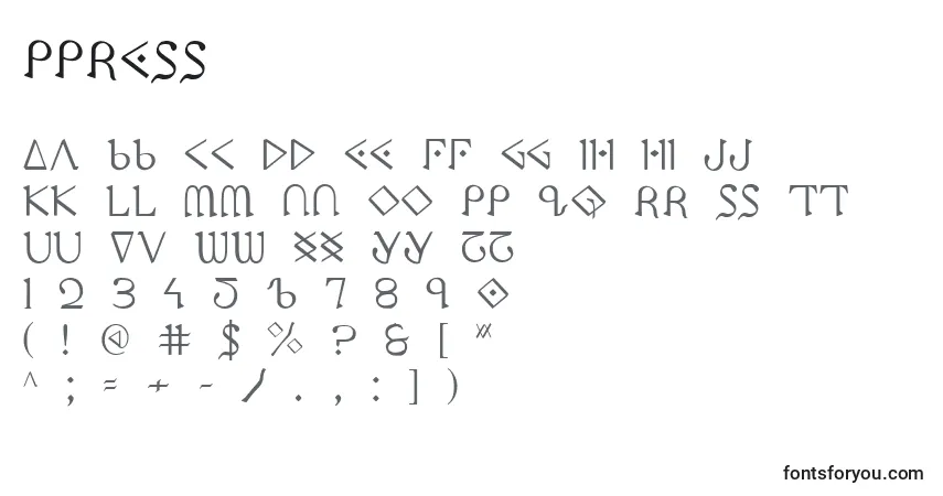 Schriftart Ppress – Alphabet, Zahlen, spezielle Symbole
