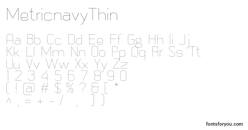 A fonte MetricnavyThin – alfabeto, números, caracteres especiais