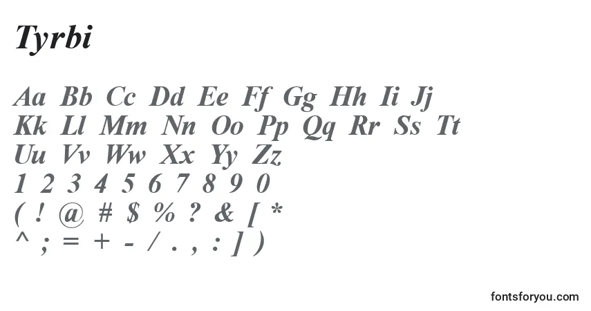 A fonte Tyrbi – alfabeto, números, caracteres especiais
