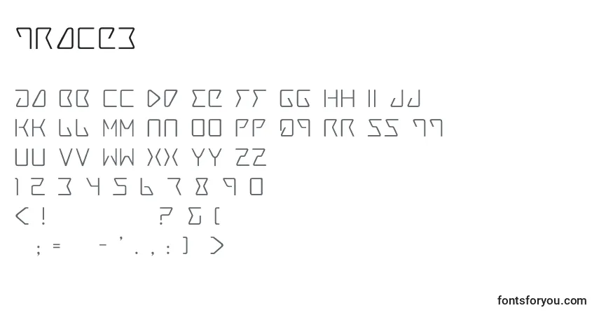 Trace3-fontti – aakkoset, numerot, erikoismerkit