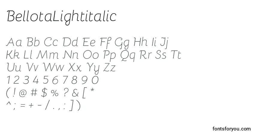 Fuente BellotaLightitalic - alfabeto, números, caracteres especiales
