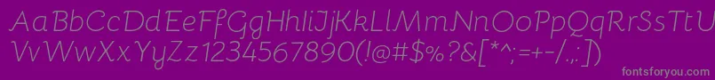 BellotaLightitalic-Schriftart – Graue Schriften auf violettem Hintergrund