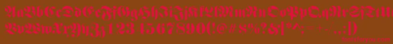 フォントFrakturinkjet2Regular – 赤い文字が茶色の背景にあります。