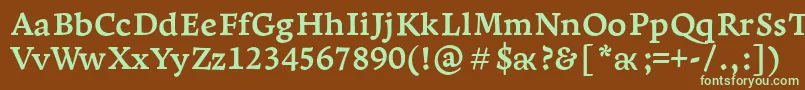 フォントLeksaproBold – 緑色の文字が茶色の背景にあります。