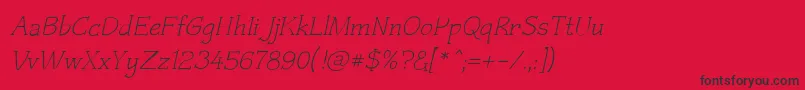 Czaristite Oblique-Schriftart – Schwarze Schriften auf rotem Hintergrund
