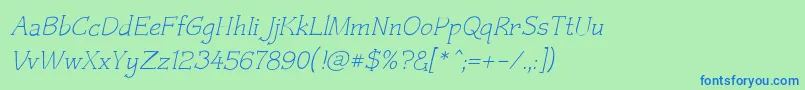 フォントCzaristite Oblique – 青い文字は緑の背景です。