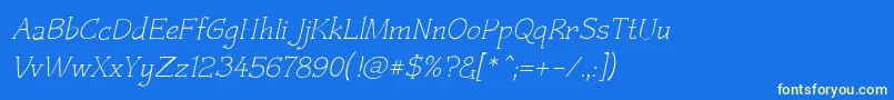 Czaristite Oblique-Schriftart – Gelbe Schriften auf blauem Hintergrund