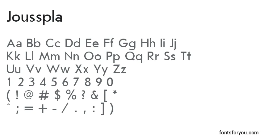 Schriftart Jousspla – Alphabet, Zahlen, spezielle Symbole