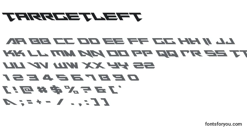 Czcionka Tarrgetleft – alfabet, cyfry, specjalne znaki