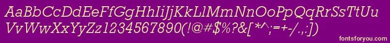 Fonte StaffordLightItalic – fontes amarelas em um fundo roxo