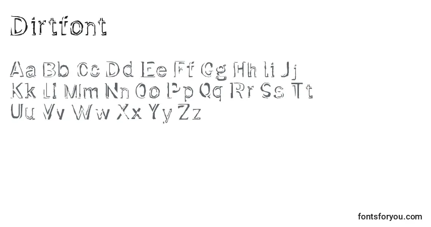 Czcionka Dirtfont – alfabet, cyfry, specjalne znaki