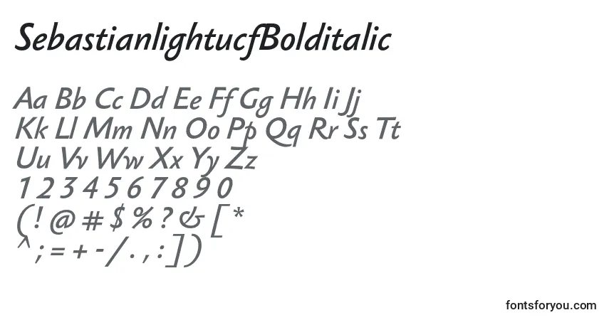 A fonte SebastianlightucfBolditalic – alfabeto, números, caracteres especiais