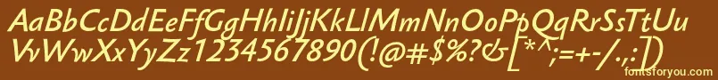 SebastianlightucfBolditalic-Schriftart – Gelbe Schriften auf braunem Hintergrund