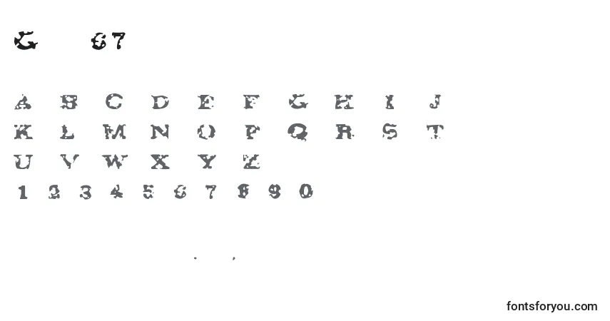 Czcionka Gaza67 – alfabet, cyfry, specjalne znaki