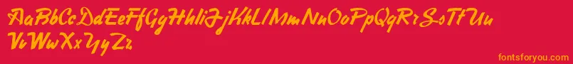 HeavySquaredWriting Font – Orange Fonts on Red Background