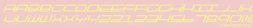 Fonte QuicktechItalic – fontes amarelas em um fundo rosa