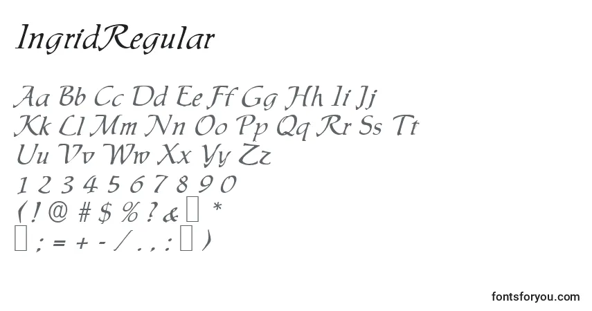 A fonte IngridRegular – alfabeto, números, caracteres especiais