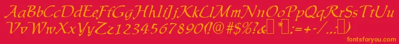 フォントIngridRegular – 赤い背景にオレンジの文字