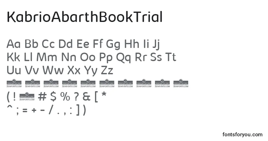 Czcionka KabrioAbarthBookTrial – alfabet, cyfry, specjalne znaki