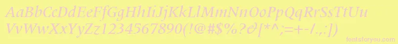 CoherentMediumSsiMediumItalic-fontti – vaaleanpunaiset fontit keltaisella taustalla