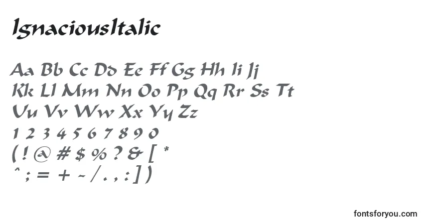 Шрифт IgnaciousItalic – алфавит, цифры, специальные символы