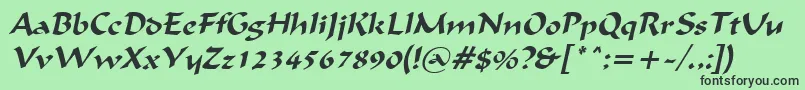 Fonte IgnaciousItalic – fontes pretas em um fundo verde