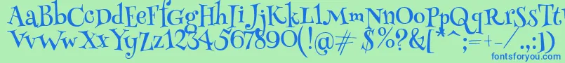 HennyPenny Font – Blue Fonts on Green Background