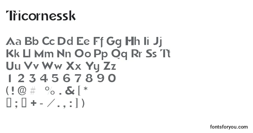 Schriftart Tricornessk – Alphabet, Zahlen, spezielle Symbole