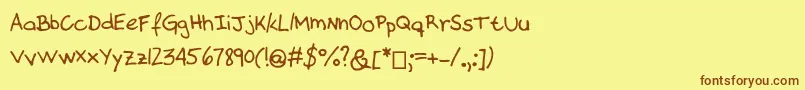 フォントAlmostThere – 茶色の文字が黄色の背景にあります。