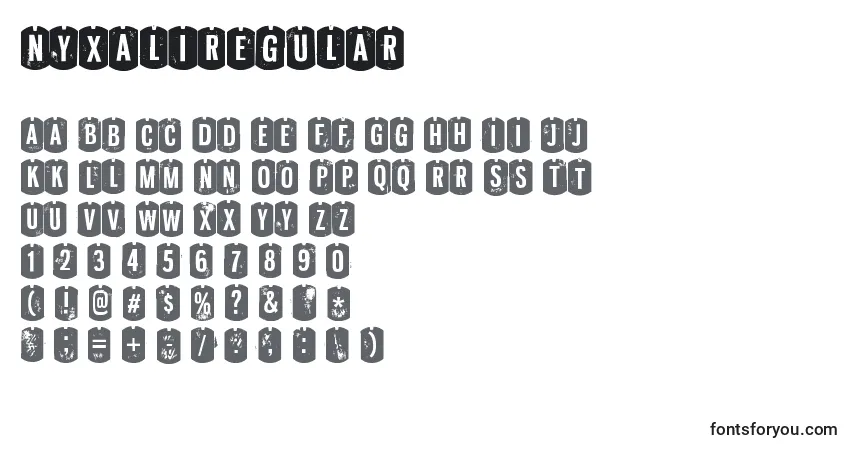 Czcionka NyxaliRegular – alfabet, cyfry, specjalne znaki