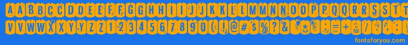 NyxaliRegular-Schriftart – Orangefarbene Schriften auf blauem Hintergrund