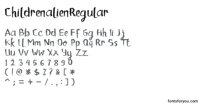 Czcionka ChildrenalienRegular – alfabet, cyfry, specjalne znaki