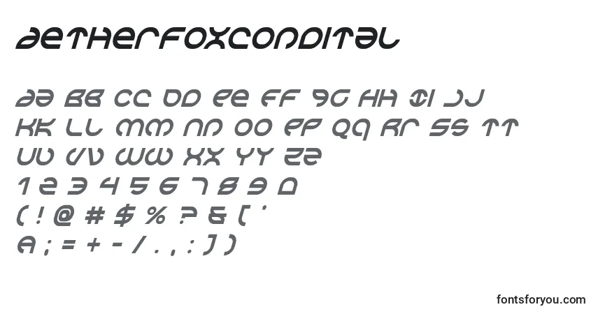Czcionka Aetherfoxcondital – alfabet, cyfry, specjalne znaki