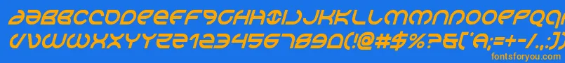フォントAetherfoxcondital – オレンジ色の文字が青い背景にあります。
