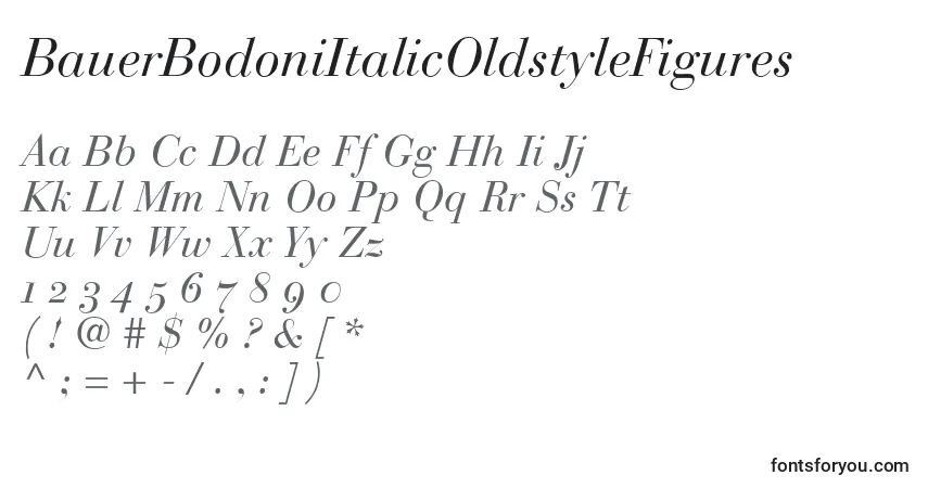 A fonte BauerBodoniItalicOldstyleFigures – alfabeto, números, caracteres especiais