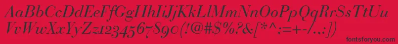 フォントBauerBodoniItalicOldstyleFigures – 赤い背景に黒い文字
