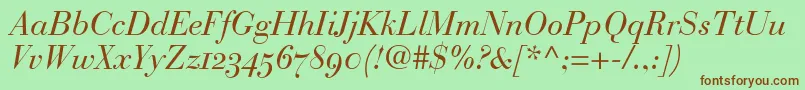 BauerBodoniItalicOldstyleFigures-Schriftart – Braune Schriften auf grünem Hintergrund
