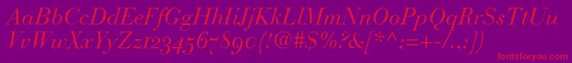 フォントBauerBodoniItalicOldstyleFigures – 紫の背景に赤い文字