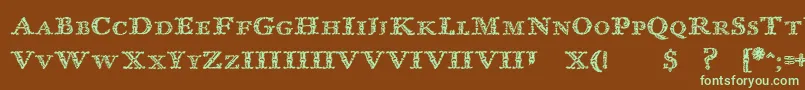 ImprentaRoyalNonpareilTrash-fontti – vihreät fontit ruskealla taustalla