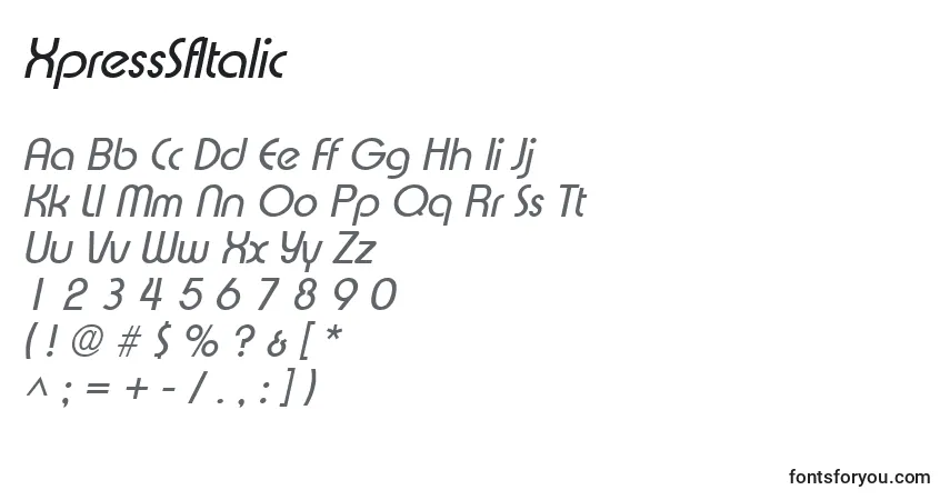 A fonte XpressSfItalic – alfabeto, números, caracteres especiais