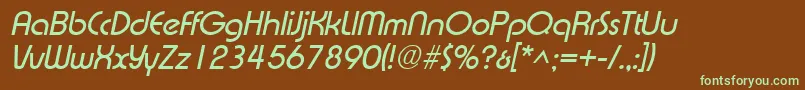 XpressSfItalic-fontti – vihreät fontit ruskealla taustalla