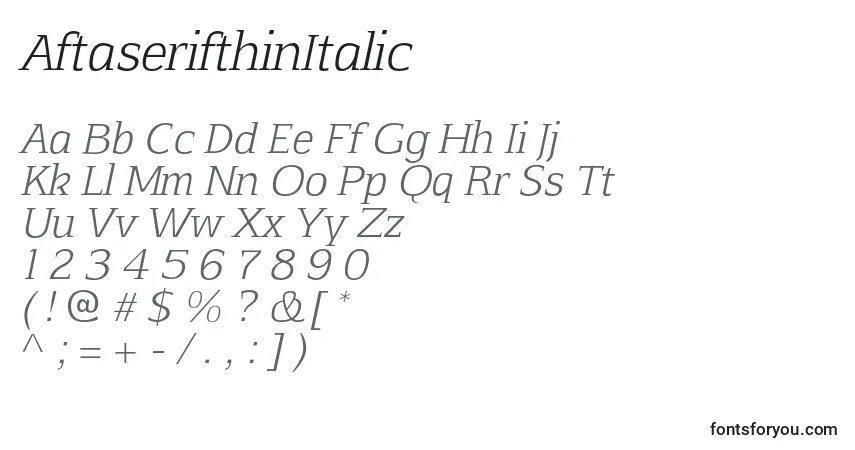 Шрифт AftaserifthinItalic – алфавит, цифры, специальные символы