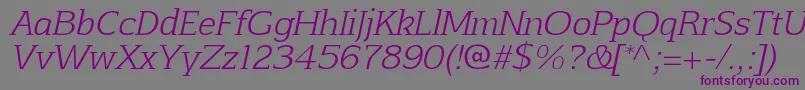 フォントAftaserifthinItalic – 紫色のフォント、灰色の背景