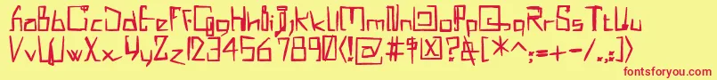 MisqotHeavy-Schriftart – Rote Schriften auf gelbem Hintergrund