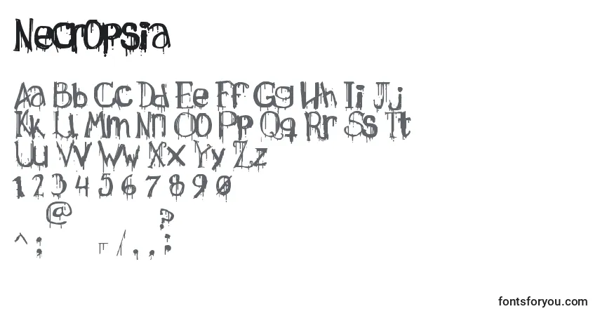 Шрифт Necropsia – алфавит, цифры, специальные символы
