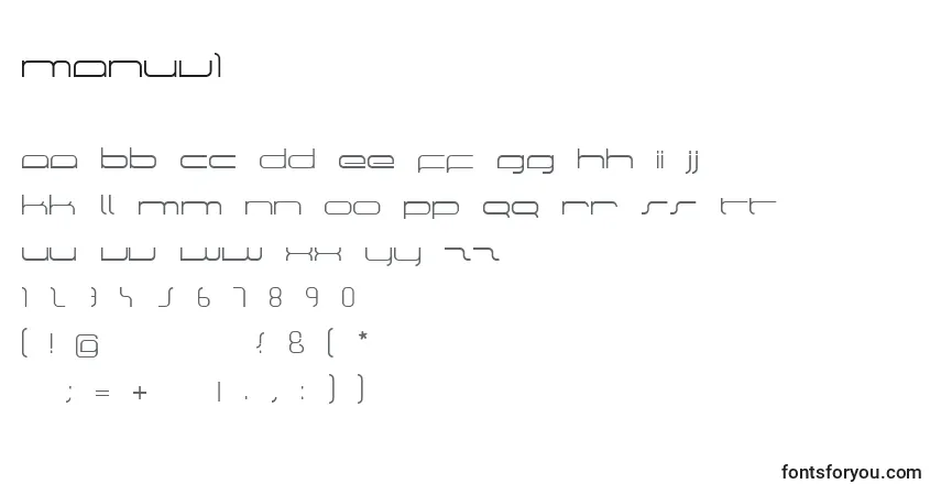 A fonte ManuV1 – alfabeto, números, caracteres especiais
