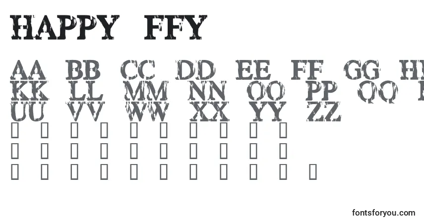 A fonte Happy ffy – alfabeto, números, caracteres especiais