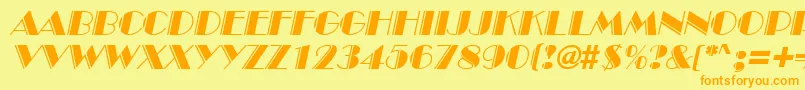 BroadwayengravedItalic-Schriftart – Orangefarbene Schriften auf gelbem Hintergrund