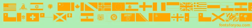 フォントRyflag11 – オレンジの文字が緑の背景にあります。